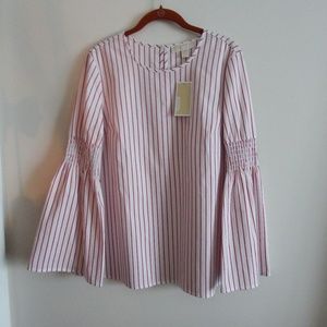NWT MICHAEL Michael Kors Striped Bell Slv Top M